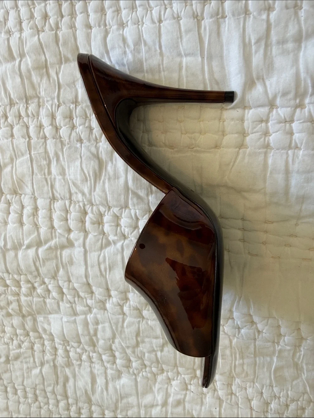 Saint Laurent Tortoise Brown Patent Open-Toe Slides - Picture 2 of 10